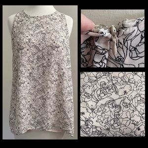 Lila Rose Cream Tank with Floral Print and Split Back Size Medium
